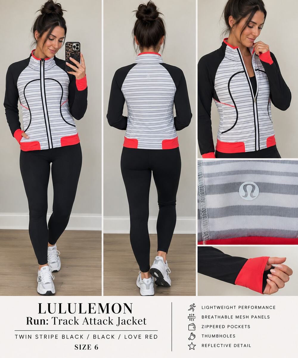 Lululemon Run: Track Attack Jacket in Twin Stripe size 6.